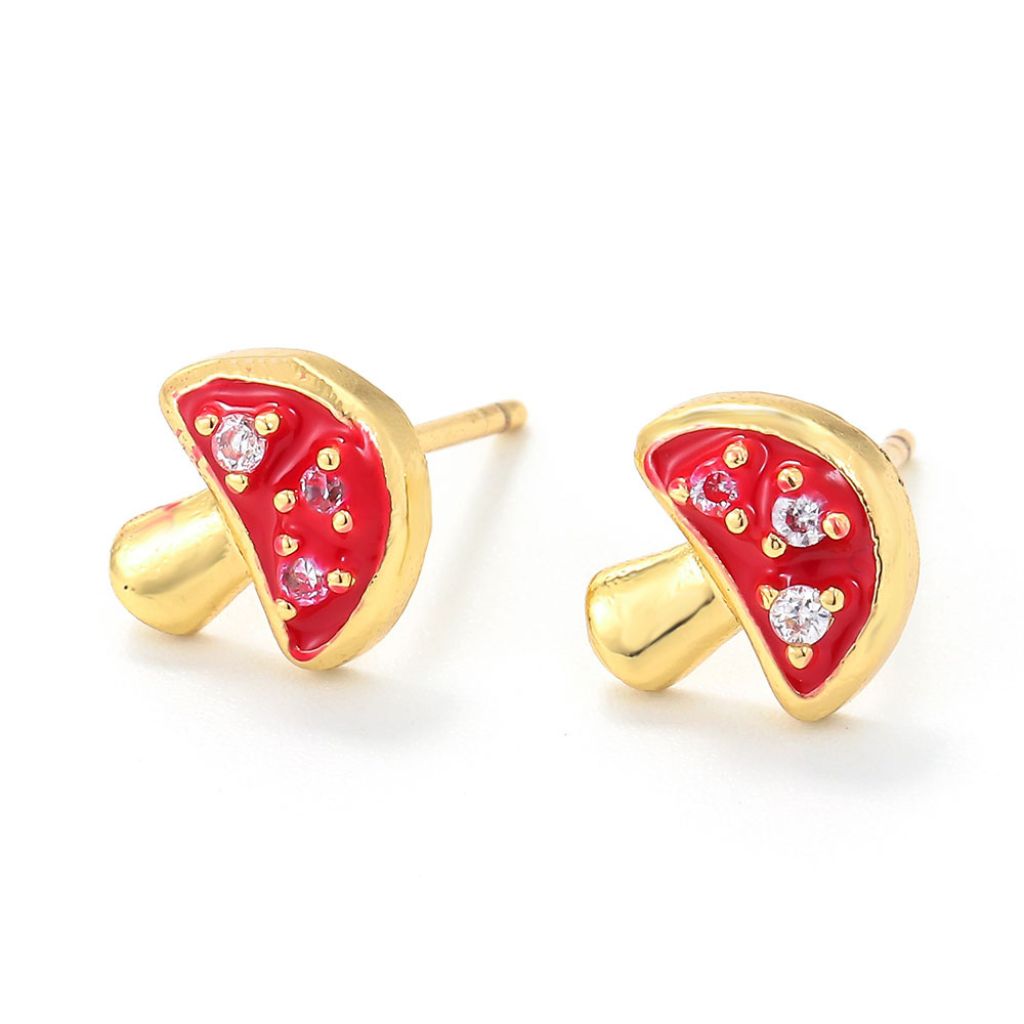 Red Mushroom Gold Earring Set